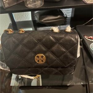 Tory Burch Black Quilted Shoulder Bag with Gold Accents